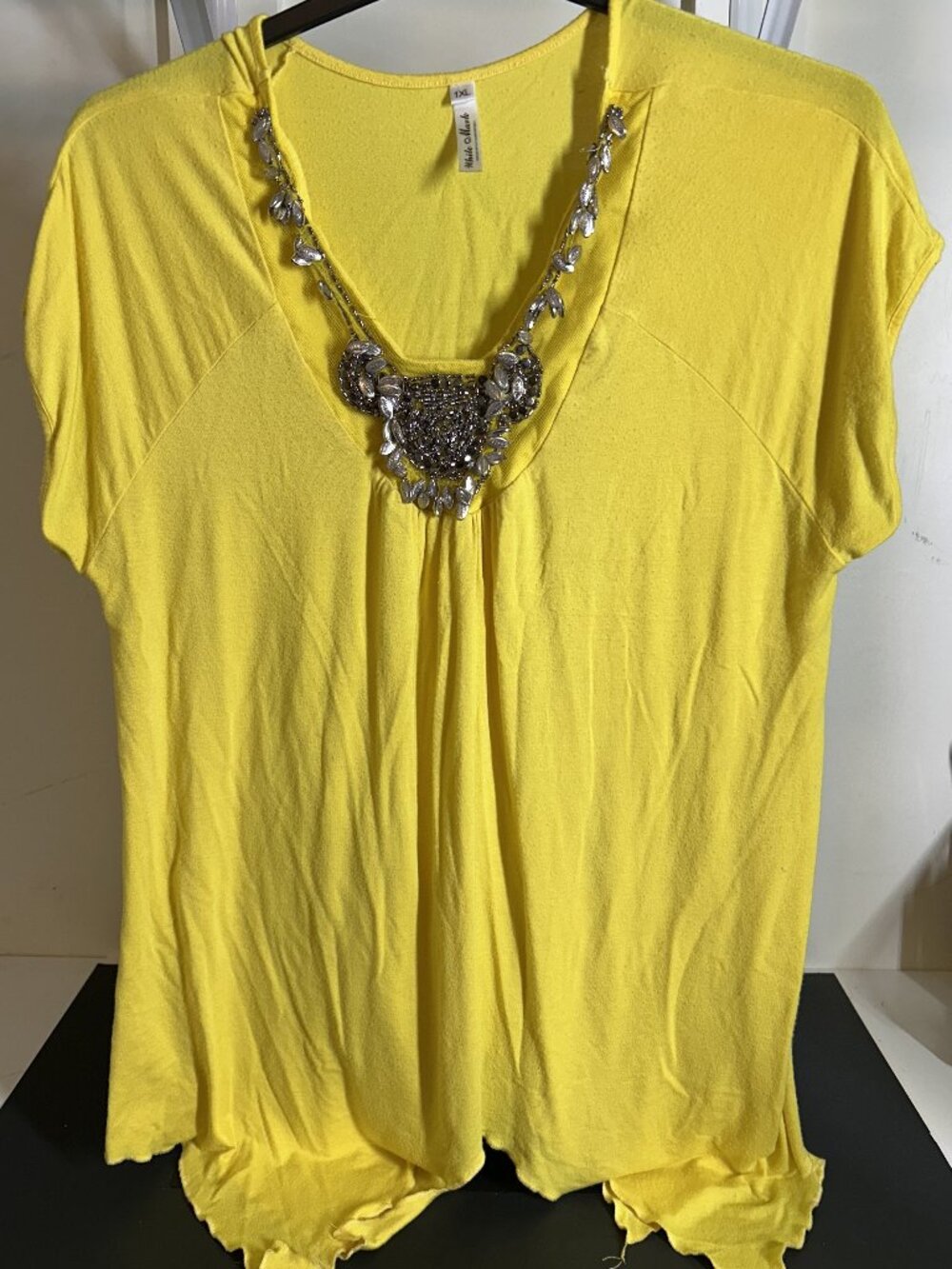 White Mark Embellished Neckline Blouse